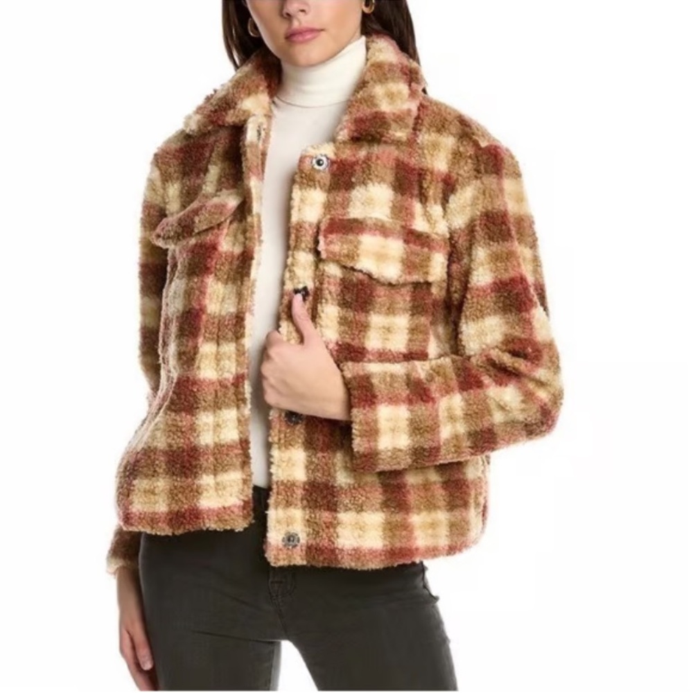 Avec Les Filles Plaid Womens Sherpa Jacket